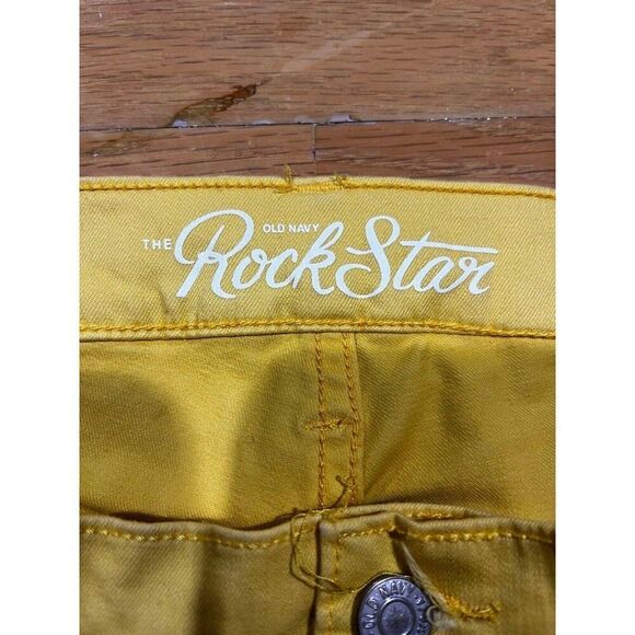 Old Navy Jeans Women's Size 14 Yellow Rockstar Straight Mid Rise Denim - Picture 3 of 8